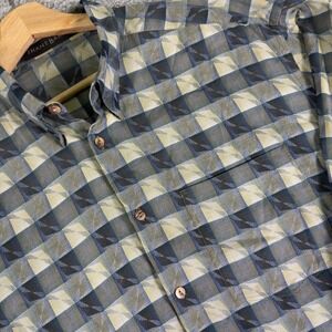 Jhane Barnes Mens Blue Green Geometric Plaid Long Sleeve Button Down Shirt